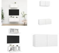 vidaXL Juego de 2 muebles para TV blancos, fabricados en material de madera - Juego de muebles para TV - Juegos de muebles para TV - Juego de muebles para TV colgantes - Juegos de muebles para TV colg