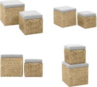 vidaXL Juego de 2 otomanos de pasto marino, color gris - Otomanos - Cofres de almacenamiento - Cajas de almacenamiento