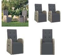vidaXL: Juego de 2 sillas de jardín reclinables con cojines, color gris, tejido de polirratán. Sillas reclinables para jardín, sillones de relax para exteriores, muebles de jardín