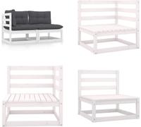 vidaXL Juego de 2 sillones de jardín con cojines, color blanco, de madera maciza de pino. Juego de sillones de jardín. Conjuntos de sillones de jardín. Juego de salones para jardín. Conjuntos de salon