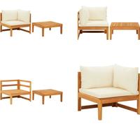 vidaXL Juego de 2 sillones de jardín con cojines, color crema, de madera de acacia. - Juego de sillones de jardín - Juegos de sillones de jardín - Juego de muebles de jardín - Juegos de muebles de jar
