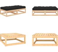 vidaXL: Juego de 2 taburetes de jardín con cojín. Madera maciza de pino. Taburete, reposapiés, banco para pies