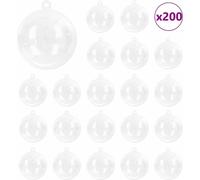 vidaXL Juego de 200 bolas de Navidad, transparentes, de 5 cm de diámetro, de plástico