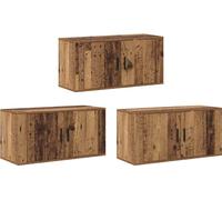 vidaXL Juego de 3 estanterías de pared para televisión, estilo rústico, hechas de madera maciza y tablero de partículas