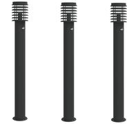 vidaXL Juego de 3 farolas con sensor de movimiento, color , 110 cm, acero inoxidable