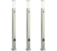 vidaXL Juego de 3 faroles con sensor y enchufe, 110 cm, acero inoxidable, IP44