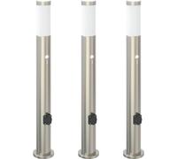 vidaXL Juego de 3 faroles con sensor y enchufe, 80 cm, acero inoxidable, IP44