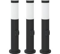 vidaXL Juego de 3 faroles de poste con salida, 50 cm, acero inoxidable, IP44