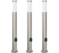 vidaXL Juego de 3 faroles de poste con salida, 80 cm, acero inoxidable, IP44
