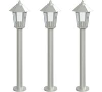vidaXL Juego de 3 faroles Wegeleuchten, color plateado, 80 cm, acero inoxidable