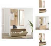 vidaXL Juego de 3 muebles para recibidor en estilo Sonoma, fabricados en material de imitación madera, que incluye estanterías y armarios para zapatos