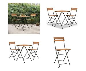 vidaXL Juego de 3 piezas para cafetería, plegable, de madera de teca maciza y acero - Juego de mesa y sillas para cafetería - Juegos de mesa y sillas para cafetería - Juego de mesa y sillas para cafet