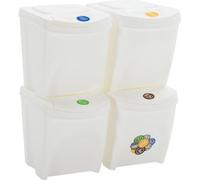 vidaXL: Juego de 4 cubos de basura apilables, color blanco, 100 litros, fabricados en polipropileno
