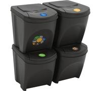 vidaXL: Juego de 4 cubos de basura apilables, color gris, 100 litros, fabricados en polipropileno