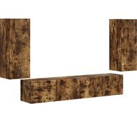 vidaXL Juego de 4 estanterías de pared para televisión, madera contrachapada con acabado en roble ahumado