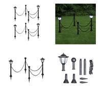 vidaXL Juego de 4 faroles solares con cadena y postes - Lámpara de jardín - Lámparas de jardín - Iluminación para jardín