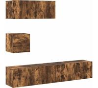 vidaXL Juego de 4 muebles para televisión, acabado en roble ahumado, fabricados en material de madera