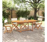 vidaXL Juego de 4 sillas plegables de tela color blanco crema.