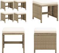 vidaXL Juego de 4 taburetes de jardín con cojines, hechos de ratán sintético, color beige. Ideales como reposapiés, otomanas o bancos pequeños