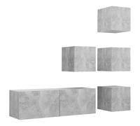vidaXL Juego de 5 piezas de mueble para televisión, color gris cemento, material de madera