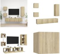 vidaXL, juego de 5 piezas, mueble de TV en madera contrachapada con acabado Sonoma, juego de muebles de TV, juegos de muebles de TV, juego de muebles de TV colgantes, juegos de muebles de TV colgantes