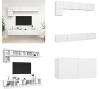 vidaXL, juego de 5 piezas para mueble de TV, blanco, material de madera - Juego de muebles para TV - Juegos de muebles para TV - Juego de muebles de TV colgante - Juegos de muebles de TV colgantes