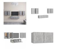 vidaXL, juego de 6 piezas, mueble de TV gris hormigón, material de madera - Juego de muebles de TV - Juegos de muebles de TV - Juego de muebles de TV colgantes - Juegos de muebles de TV colgantes