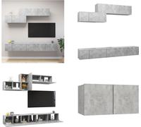 vidaXL, juego de 6 piezas, mueble de TV gris hormigón, material de madera - Juego de muebles de TV - Juegos de muebles de TV - Juego de muebles de TV colgantes - Juegos de muebles de TV colgantes