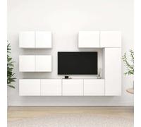 vidaXL, juego de 6 piezas para mueble de TV, blanco, material de madera - Juego de muebles para TV - Juegos de muebles para TV - Juego de muebles de TV colgantes - Juegos de muebles de TV colgantes