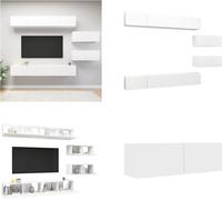 vidaXL, juego de 6 piezas para mueble de TV, blanco, material de madera - Juego de muebles para TV - Juegos de muebles para TV - Juego de muebles de TV colgantes - Juegos de muebles de TV colgantes