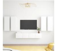 vidaXL, juego de 6 piezas para mueble de TV, blanco, material de madera - Juego de muebles para TV - Juegos de muebles para TV - Juego de muebles de TV colgantes - Juegos de muebles de TV colgantes