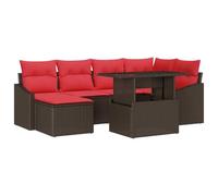 vidaXL Juego de 7 sofás de ratán marrón y rojo, diseño rectangular, muebles de módulos simples, resistentes, resistentes a los rayos UV, con espacio de almacenamiento