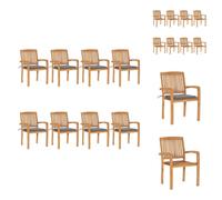 vidaXL: Juego de 8 sillas de jardín apilables con cojines, fabricadas en madera de teca maciza. Sillas para jardín