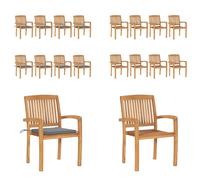vidaXL: Juego de 8 sillas de jardín apilables con cojines, fabricadas en madera de teca maciza. Sillas de jardín, sillas de madera, juego de sillas de madera
