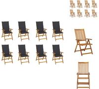 vidaXL: Juego de 8 sillas de jardín plegables con cojines, fabricadas en madera de acacia maciza. Sillas para jardín