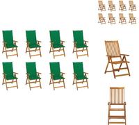 vidaXL: Juego de 8 sillas de jardín plegables con cojines, fabricadas en madera de acacia maciza. Sillas para jardín