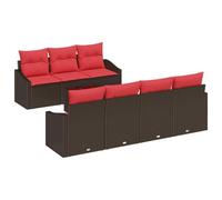 vidaXL Juego de 8 sofás de 3 plazas marrón y rojo de poliratán, jardín y terraza, sofá modular moderno, resistente a los rayos UV, muebles de salón para la terraza, asiento flexible