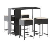 vidaXL Juego de Bar de jardín de 5 Piezas con Cojines ratán PE Negro, Mesa Alta y taburetes de Exterior, Juego de Bar, Juego de Muebles