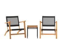 vidaXL Juego de bistró 3 pzas ratán PE negro y madera maciza acacia