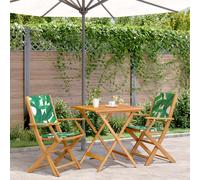 vidaXL Juego de bistro de 3 piezas tela madera maciza estampado hojas