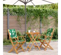 vidaXL Juego de bistro de 3 piezas tela madera maciza estampado hojas