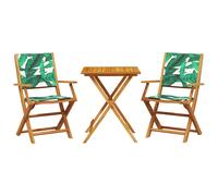 vidaXL Juego de bistro de 3 piezas tela madera maciza estampado hojas