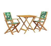 vidaXL Juego de bistro de 3 piezas tela madera maciza estampado hojas