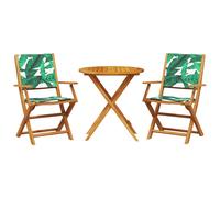 vidaXL Juego de bistro de 3 piezas tela madera maciza estampado hojas
