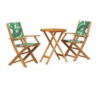 vidaXL Juego de bistro de 3 piezas tela madera maciza estampado hojas