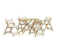 vidaXL Juego de bistró plegable con cojines 5 pzas bambú blanco crema