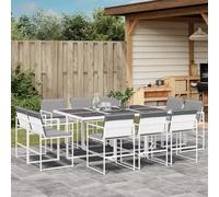 vidaXL Juego de comedor de jardín 11 pzas con cojines textilene blanco