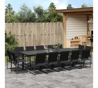 vidaXL Juego de comedor de jardín 15 piezas textileno negro
