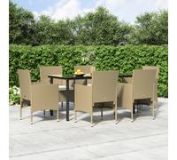 vidaXL Juego de comedor de jardín 7 piezas con cojines beige y negro