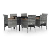 vidaXL Juego de comedor de jardín 7 piezas con cojines gris y negro